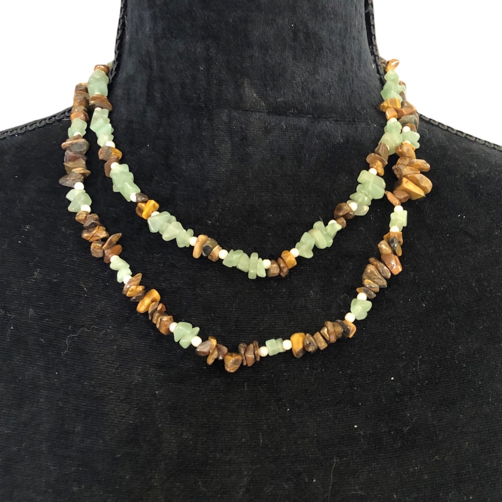 Handmade Sea Foam Green & Brown Beaded Necklace NWOT